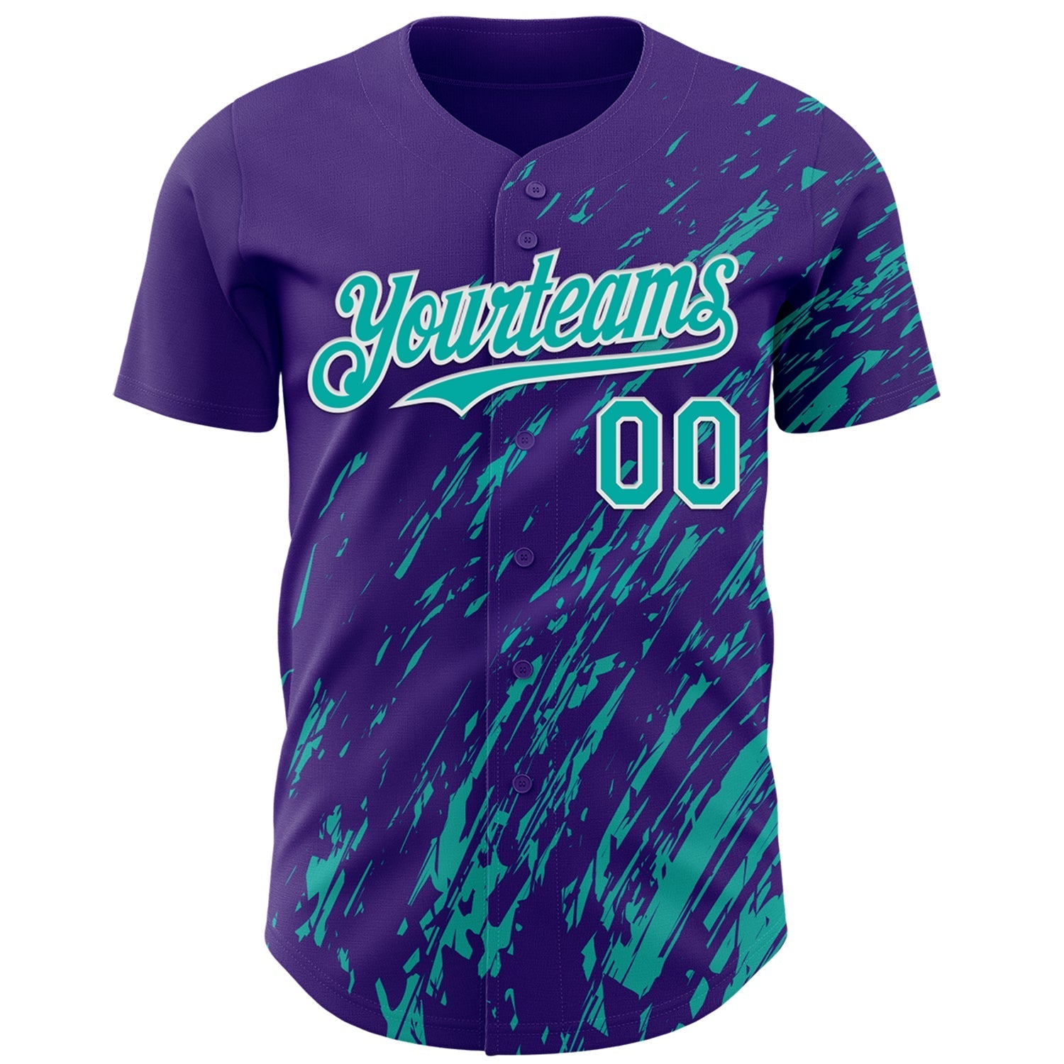 Custom Purple Aqua-White Paint Stroke Grunge Streak Authentic Baseball Jersey baseball jersey product view 2