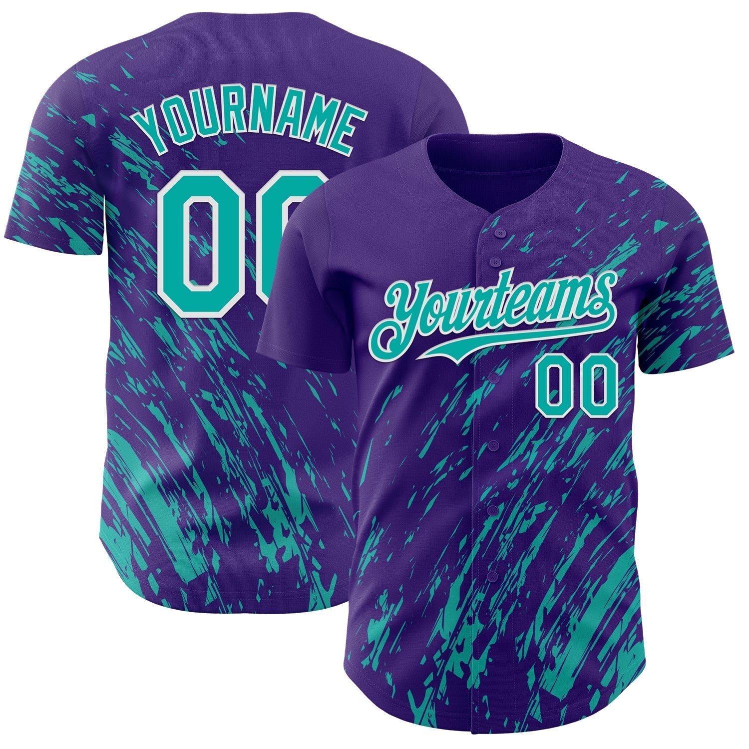Custom Purple Aqua-White Paint Stroke Grunge Streak Authentic Baseball Jersey baseball jersey product view 1