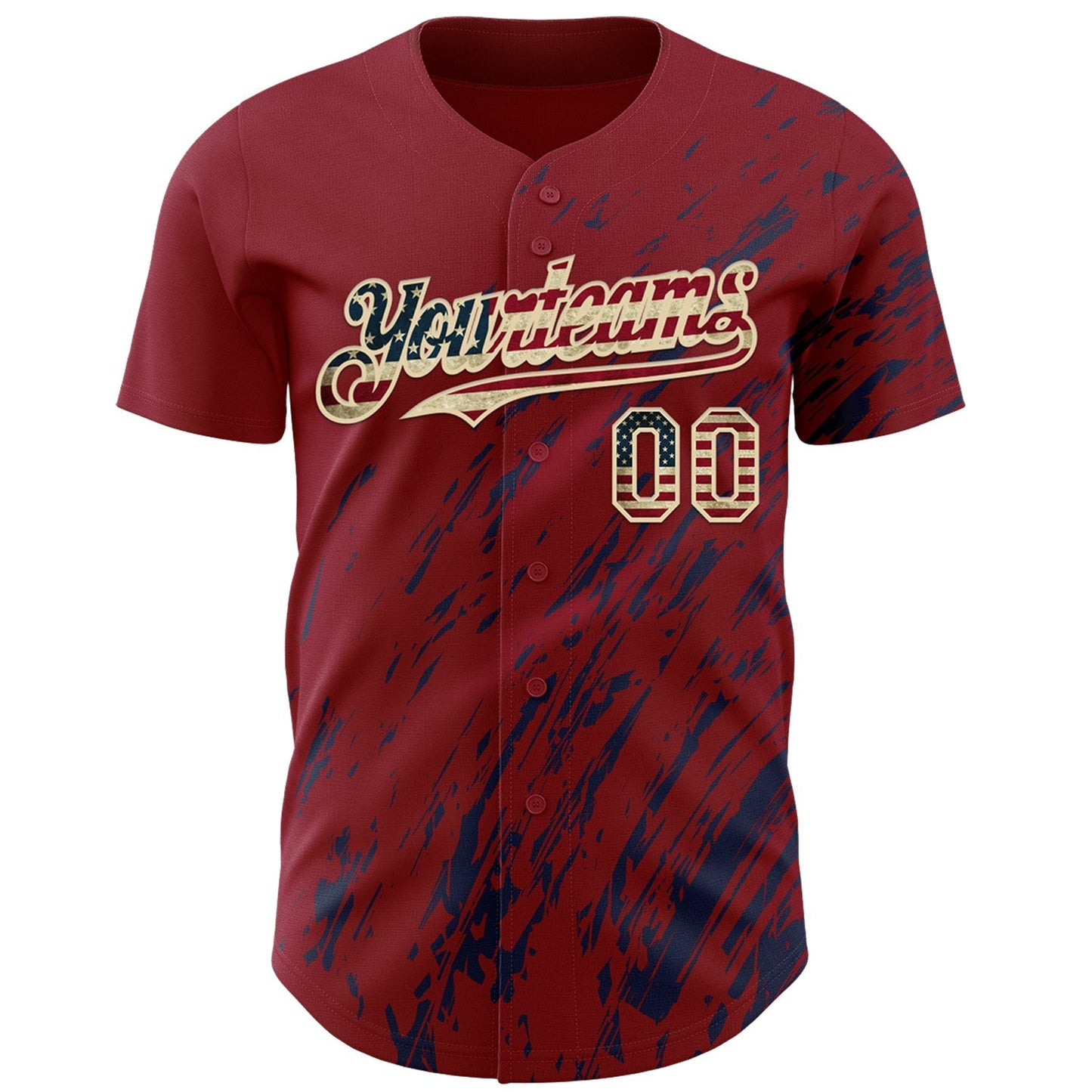 Custom Crimson Vintage USA Flag Navy-Cream Paint Stroke Grunge Streak Authentic Baseball Jersey baseball jersey product view 2