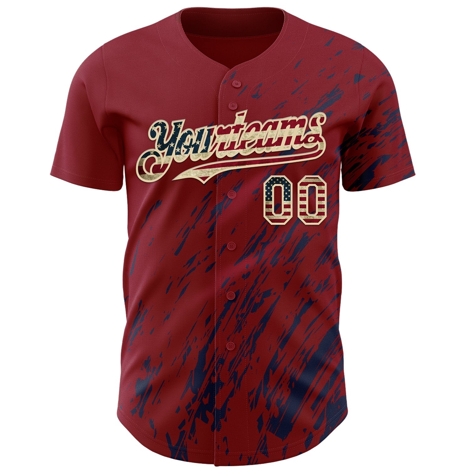 Custom Crimson Vintage USA Flag Navy-Cream Paint Stroke Grunge Streak Authentic Baseball Jersey baseball jersey product view 2