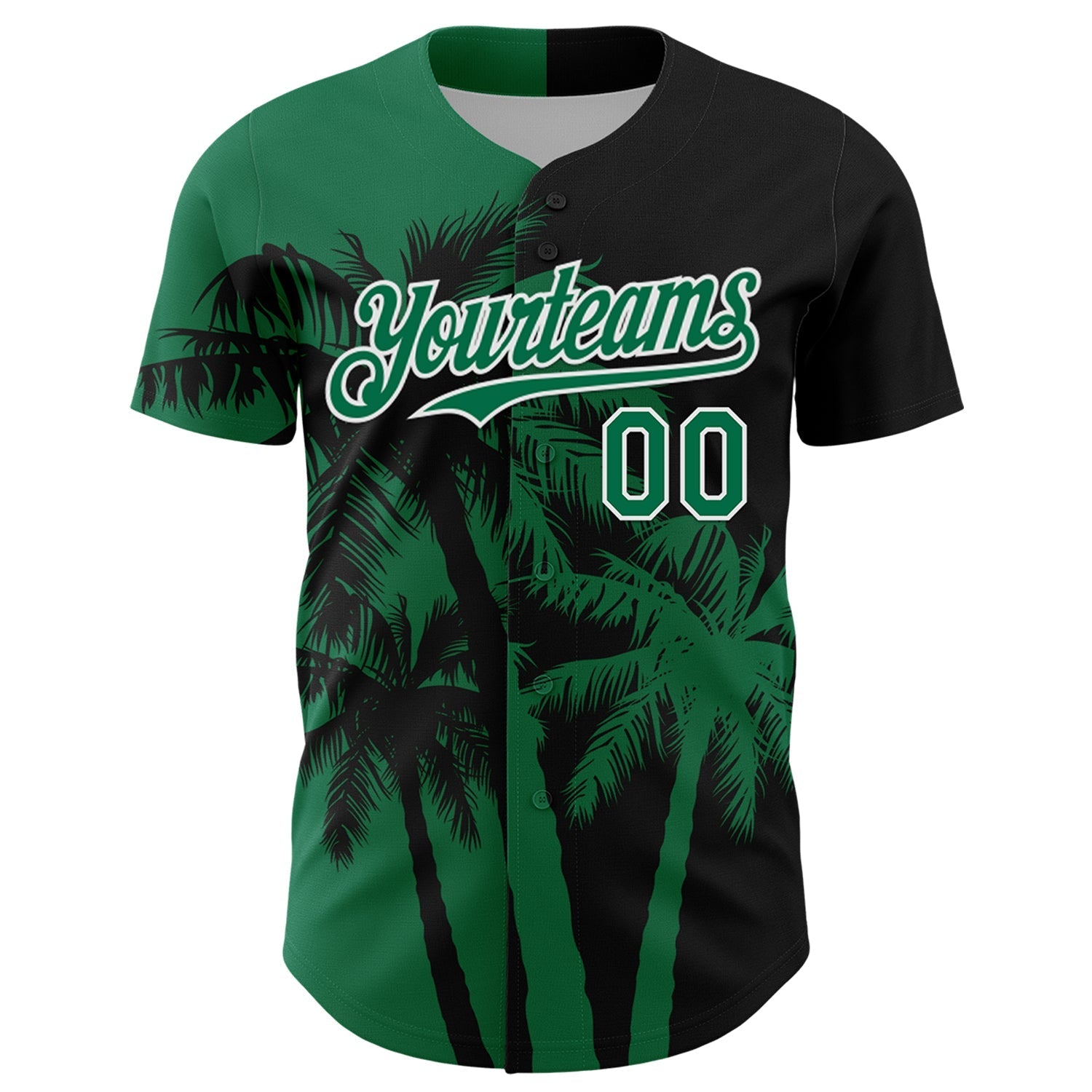 Custom Black Kelly Green-White Hawaii Palm Trees Tropical Coconut Authentic Baseball Jersey baseball jersey product view 2
