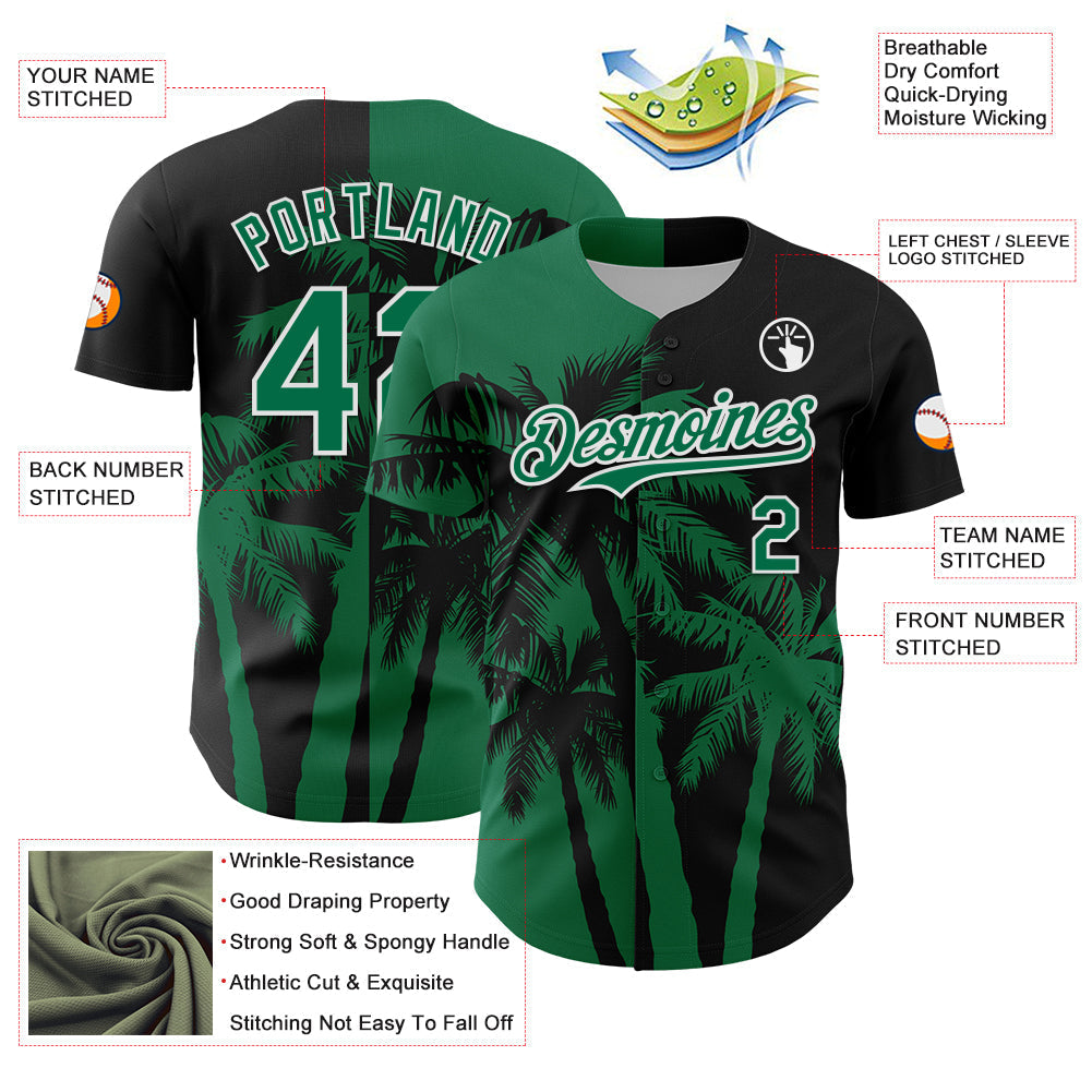 Custom Black Kelly Green-White Hawaii Palm Trees Tropical Coconut Authentic Baseball Jersey baseball jersey product view 3