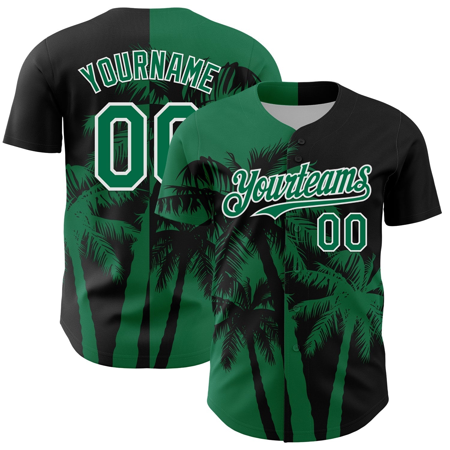 Custom Black Kelly Green-White Hawaii Palm Trees Tropical Coconut Authentic Baseball Jersey baseball jersey product view 1