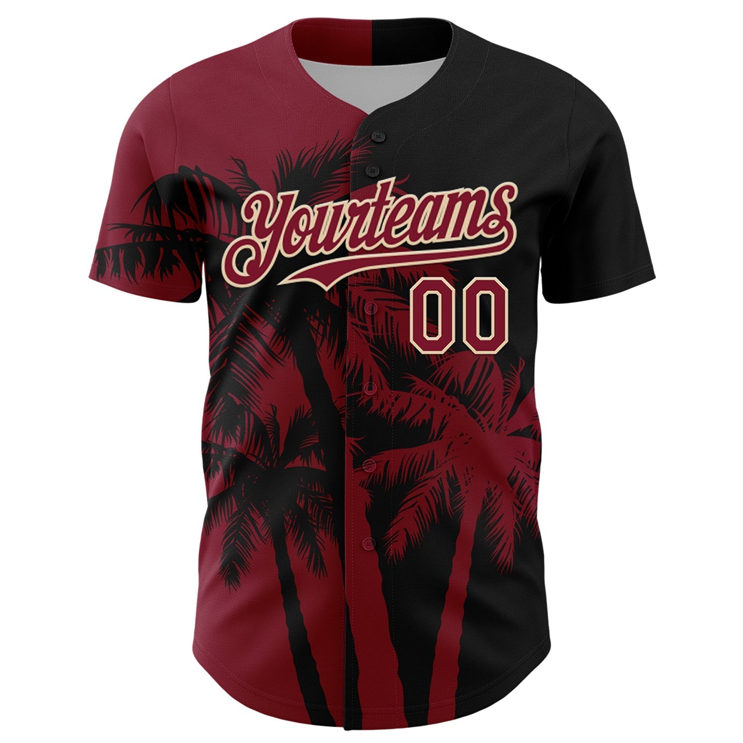 Custom Black Crimson-City Cream Hawaii Palm Trees Tropical Coconut Authentic Baseball Jersey baseball jersey product view 2
