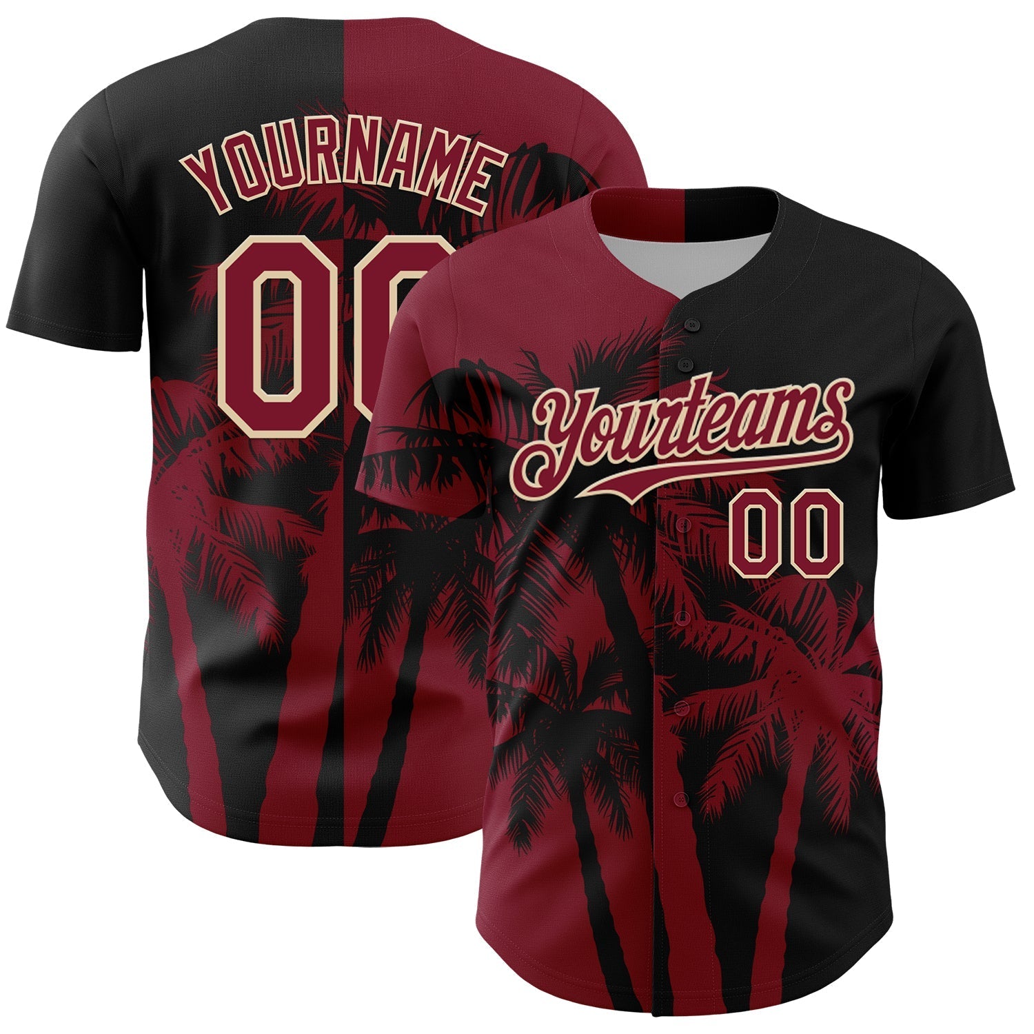 Custom Black Crimson-City Cream Hawaii Palm Trees Tropical Coconut Authentic Baseball Jersey baseball jersey product view 1