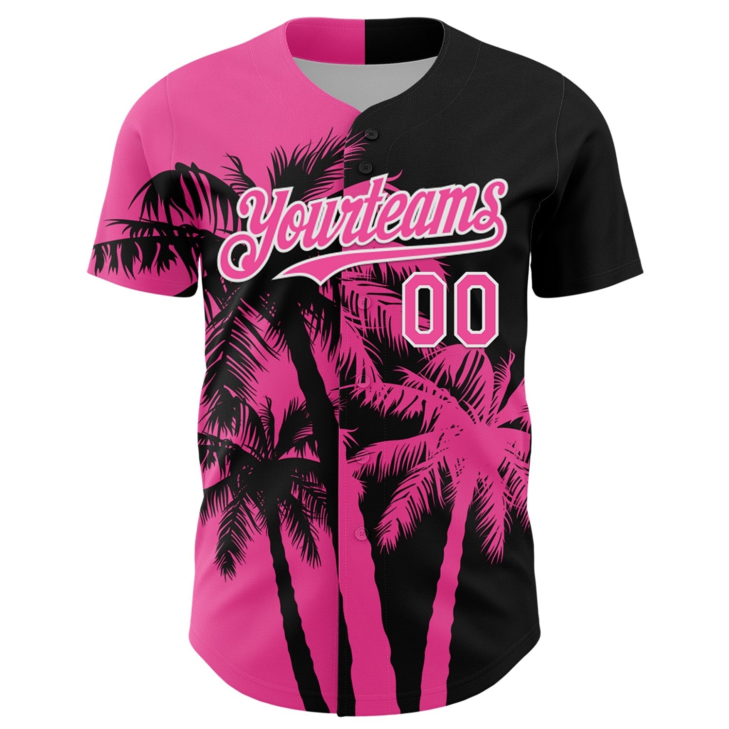Custom Black Pink-White Hawaii Palm Trees Tropical Coconut Authentic Baseball Jersey baseball jersey product view 2