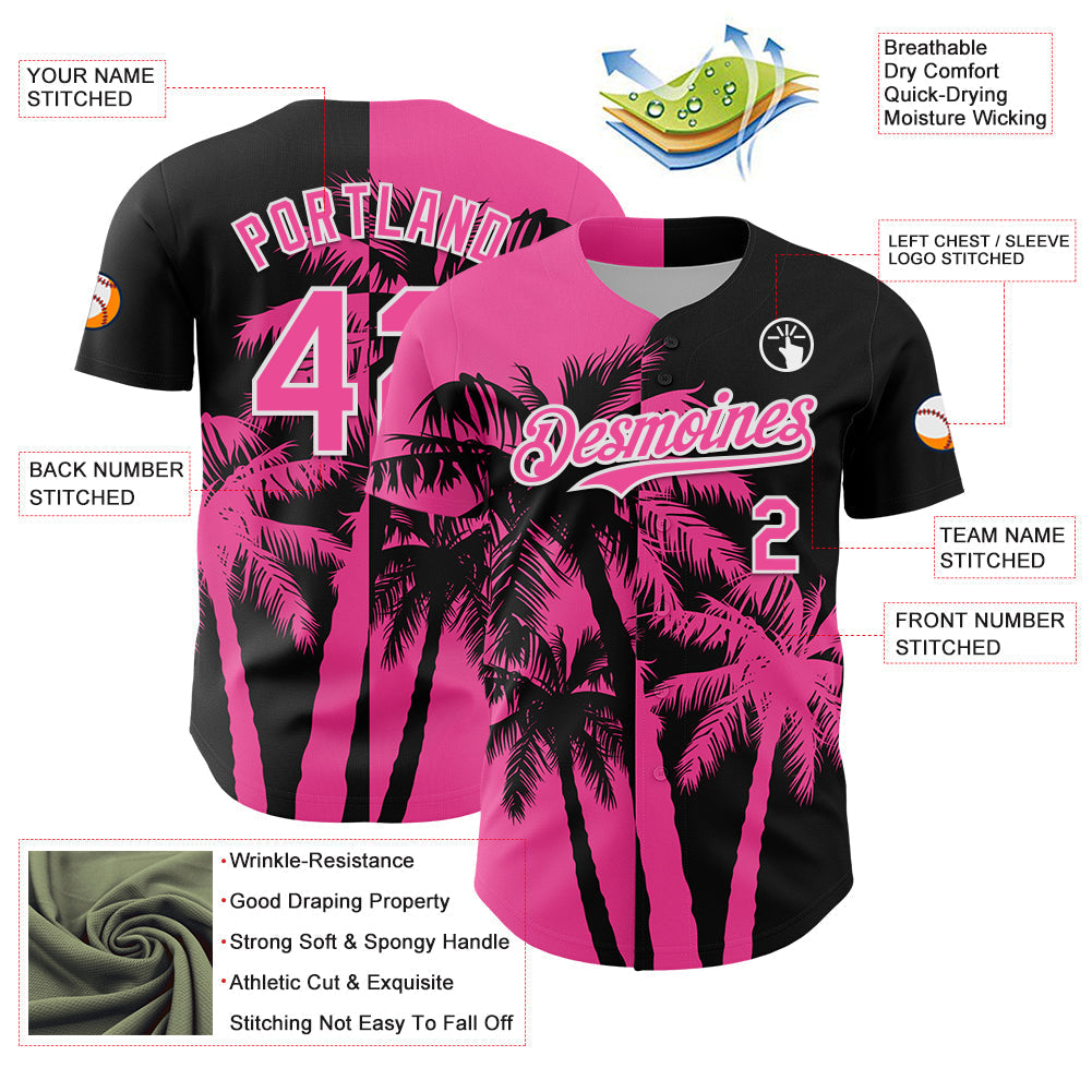 Custom Black Pink-White Hawaii Palm Trees Tropical Coconut Authentic Baseball Jersey baseball jersey product view 3