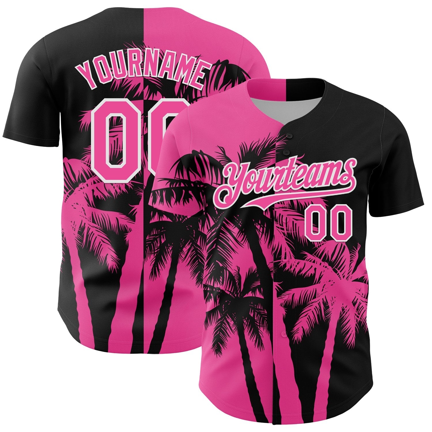 Custom Black Pink-White Hawaii Palm Trees Tropical Coconut Authentic Baseball Jersey baseball jersey product view 1