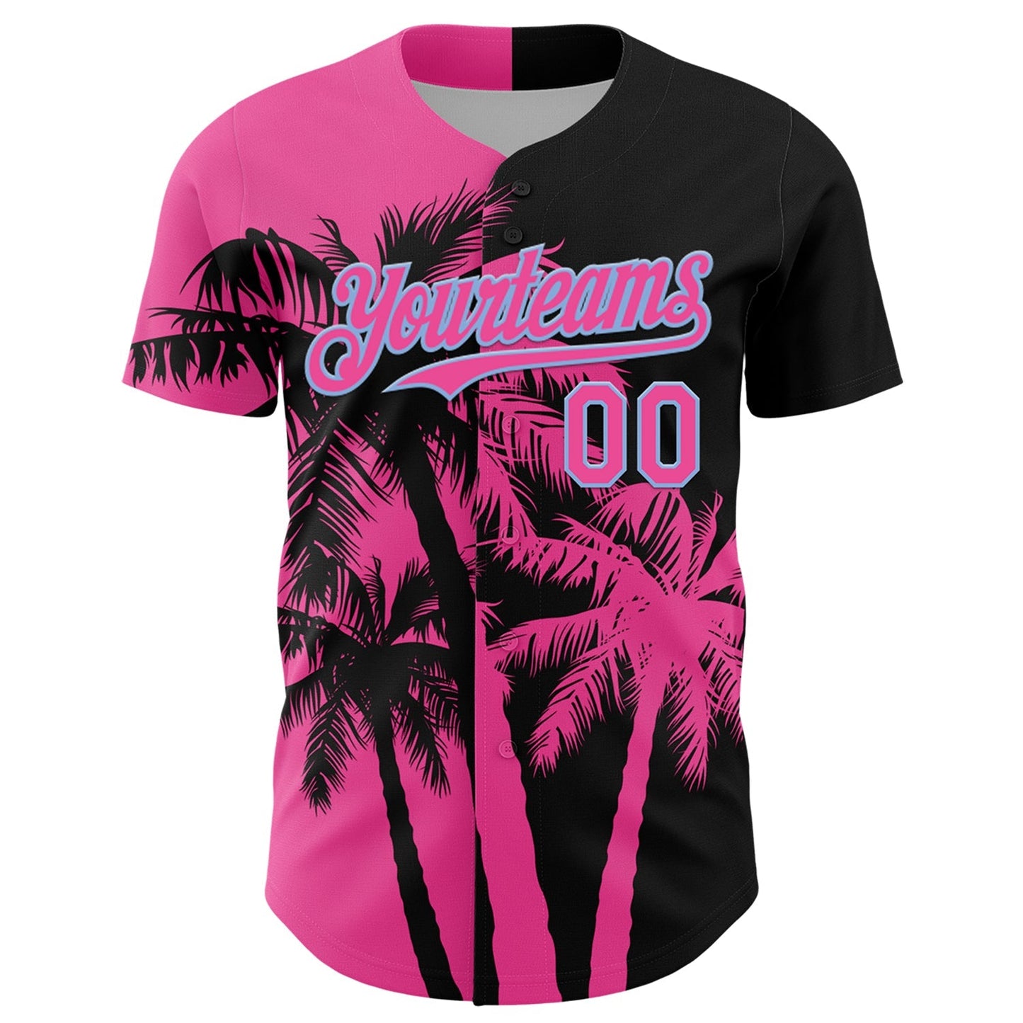 Custom Black Pink-Light Blue Hawaii Palm Trees Tropical Coconut Authentic Baseball Jersey baseball jersey product view 2
