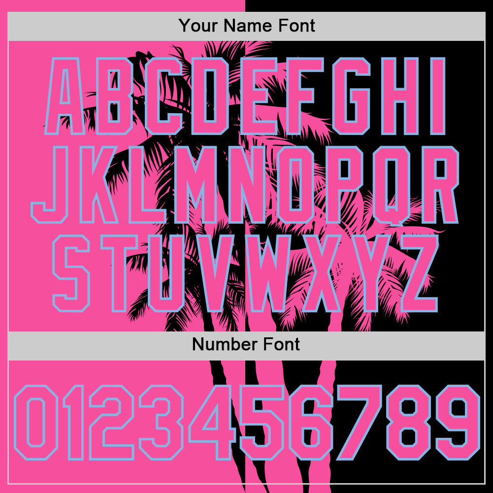 Custom Black Pink-Light Blue Hawaii Palm Trees Tropical Coconut Authentic Baseball Jersey baseball jersey product view 5