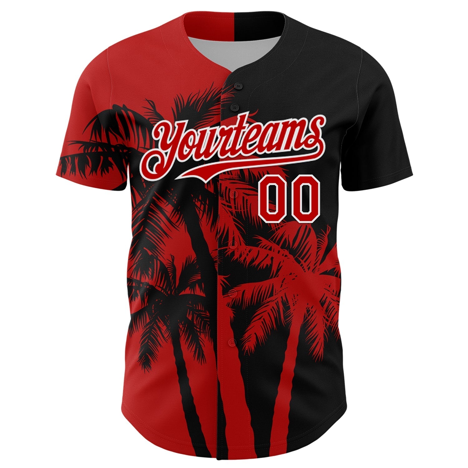 Custom Black Red-White Hawaii Palm Trees Tropical Coconut Authentic Baseball Jersey baseball jersey product view 2