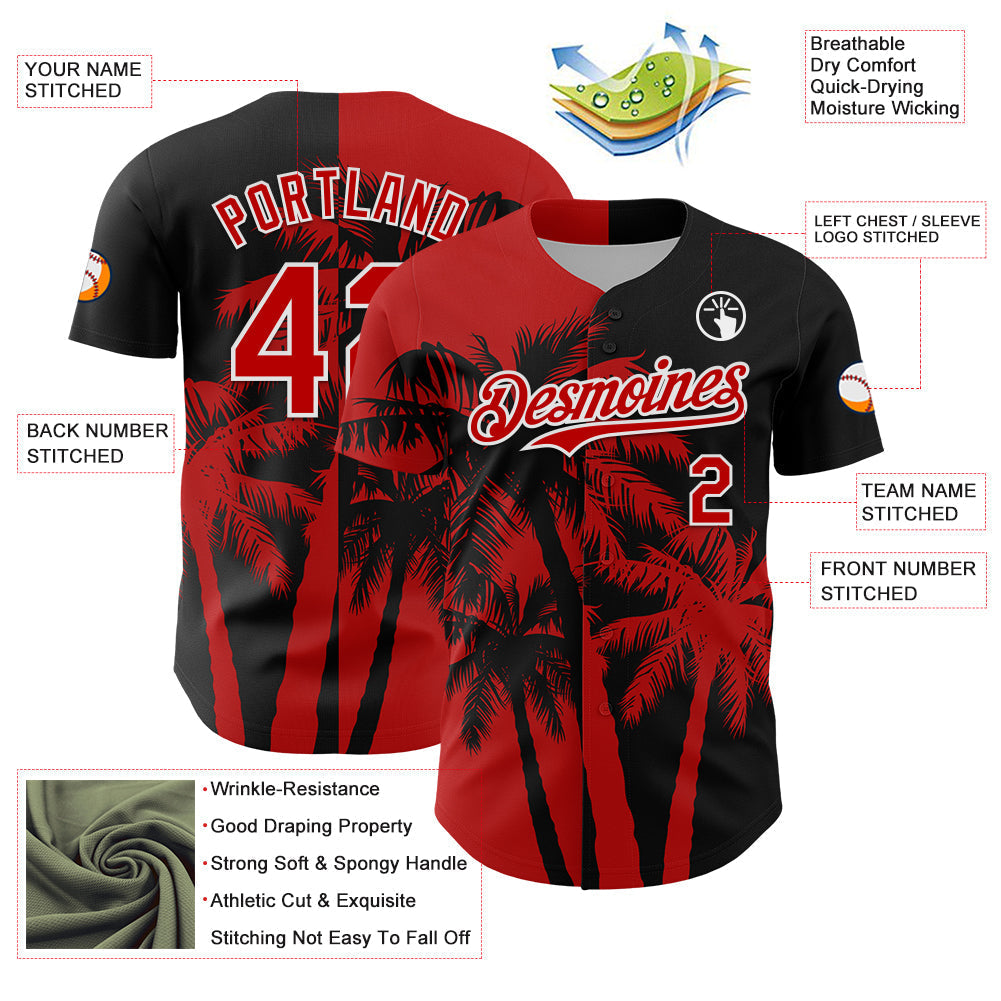 Custom Black Red-White Hawaii Palm Trees Tropical Coconut Authentic Baseball Jersey baseball jersey product view 3