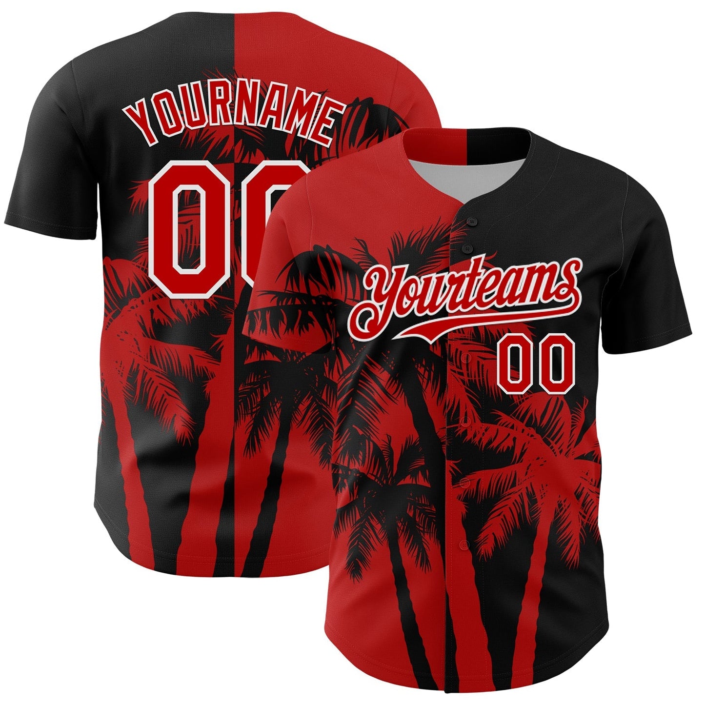 Custom Black Red-White Hawaii Palm Trees Tropical Coconut Authentic Baseball Jersey baseball jersey product view 1