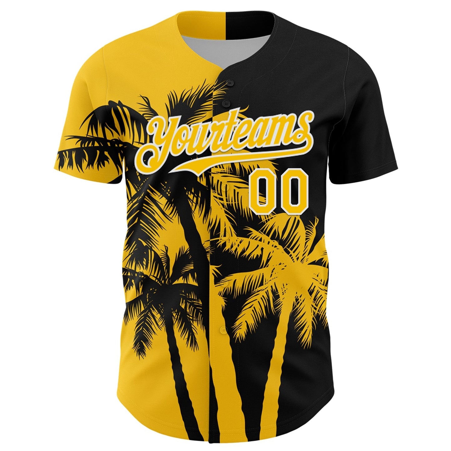 Custom Black Yellow-White Hawaii Palm Trees Tropical Coconut Authentic Baseball Jersey baseball jersey product view 2