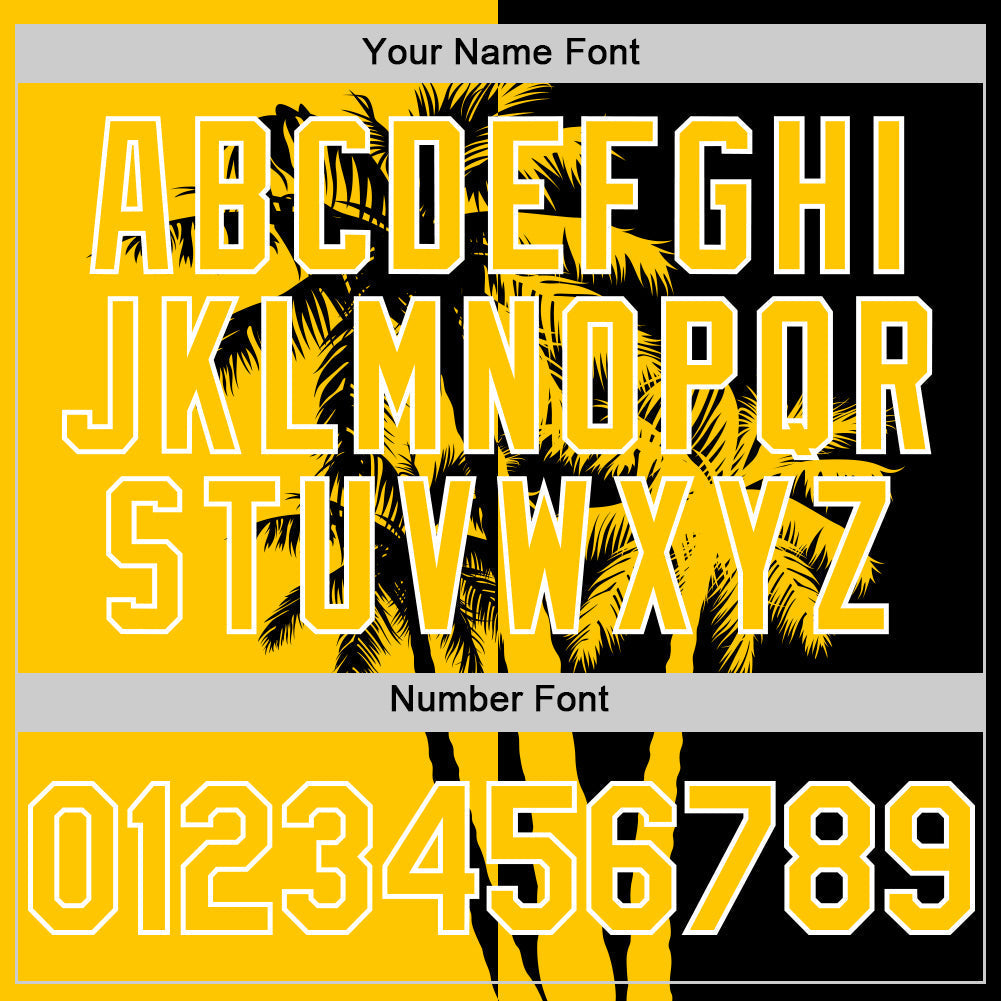 Custom Black Yellow-White Hawaii Palm Trees Tropical Coconut Authentic Baseball Jersey baseball jersey product view 5
