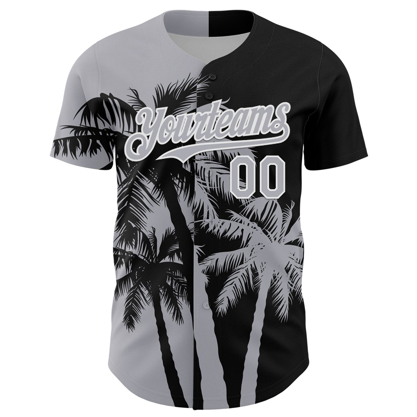 Custom Black Gray-White Hawaii Palm Trees Tropical Coconut Authentic Baseball Jersey baseball jersey product view 2