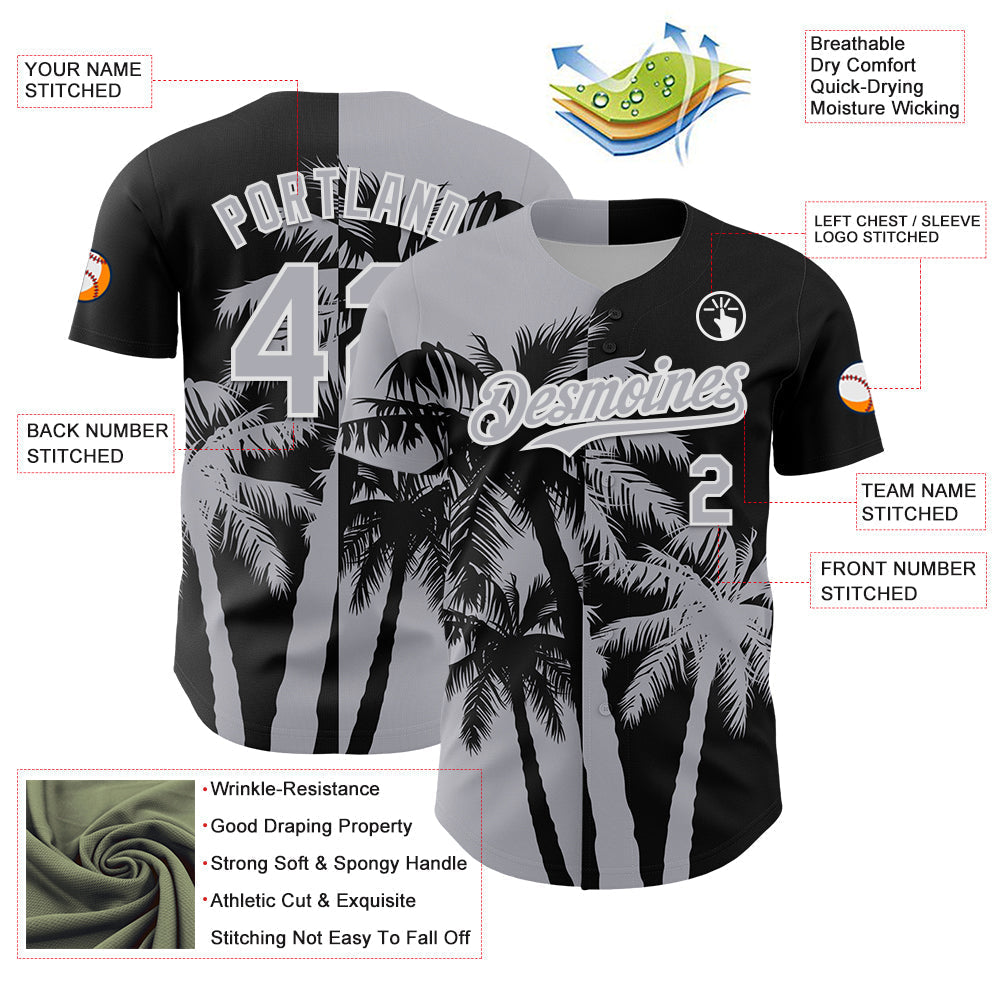Custom Black Gray-White Hawaii Palm Trees Tropical Coconut Authentic Baseball Jersey baseball jersey product view 3
