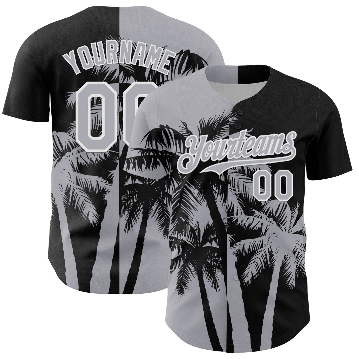Custom Black Gray-White Hawaii Palm Trees Tropical Coconut Authentic Baseball Jersey baseball jersey product view 1