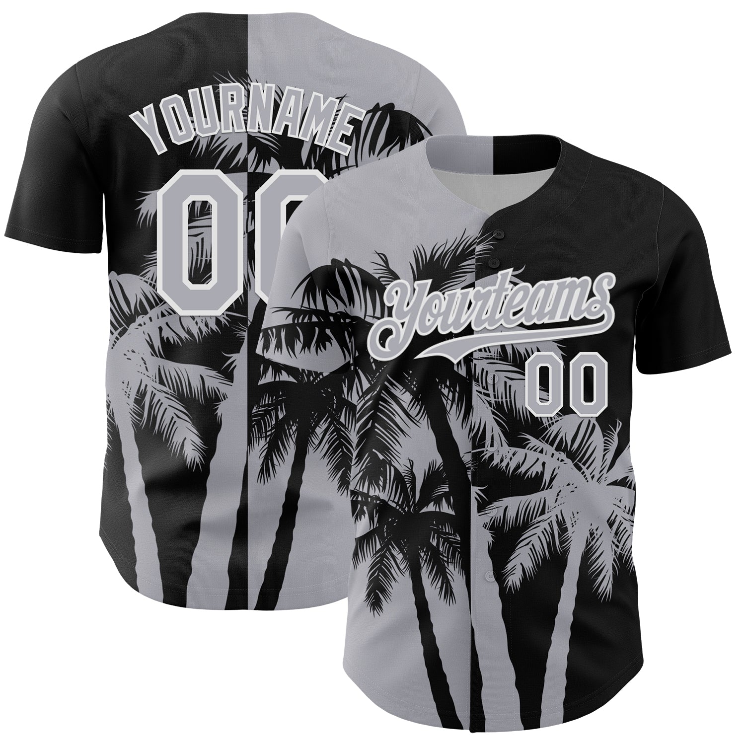 Custom Black Gray-White Hawaii Palm Trees Tropical Coconut Authentic Baseball Jersey baseball jersey product view 1