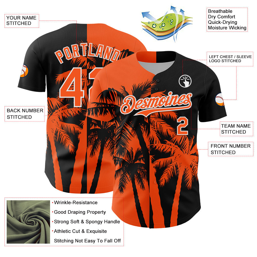 Custom Black Orange-White Hawaii Palm Trees Tropical Coconut Authentic Baseball Jersey baseball jersey product view 3