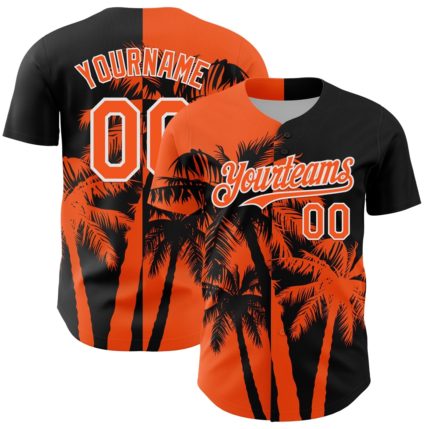 Custom Black Orange-White Hawaii Palm Trees Tropical Coconut Authentic Baseball Jersey baseball jersey product view 1