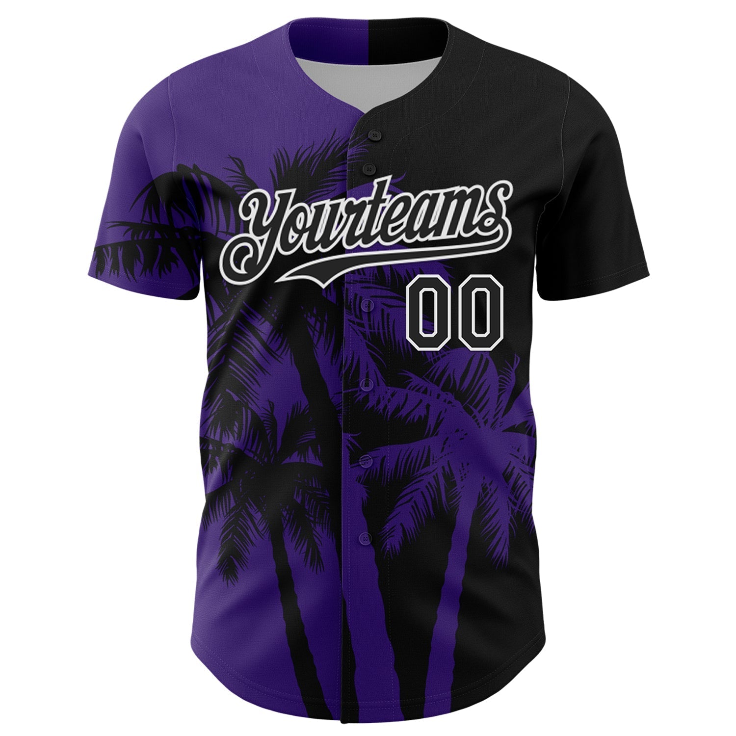 Custom Black Purple-White Hawaii Palm Trees Tropical Coconut Authentic Baseball Jersey baseball jersey product view 2