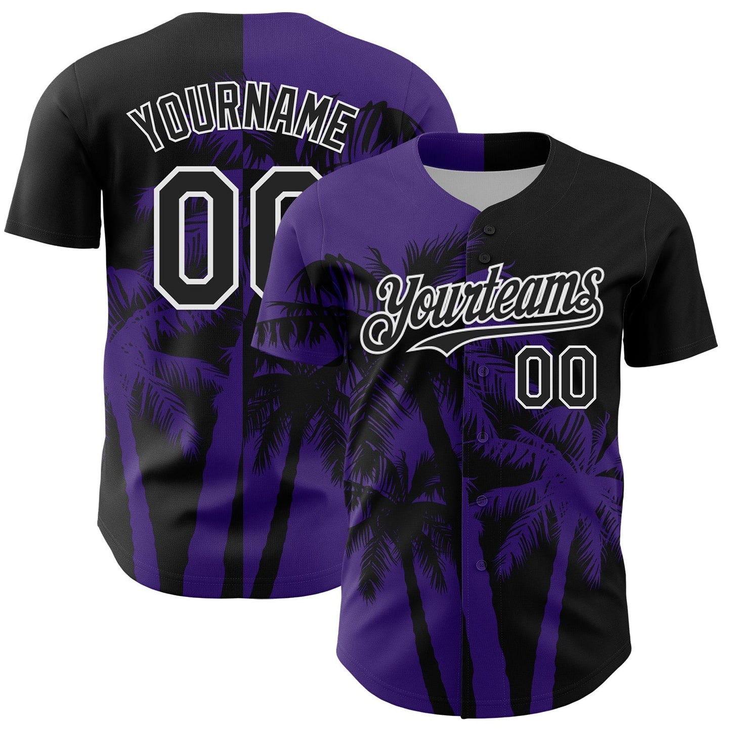 Custom Black Purple-White Hawaii Palm Trees Tropical Coconut Authentic Baseball Jersey baseball jersey product view 1