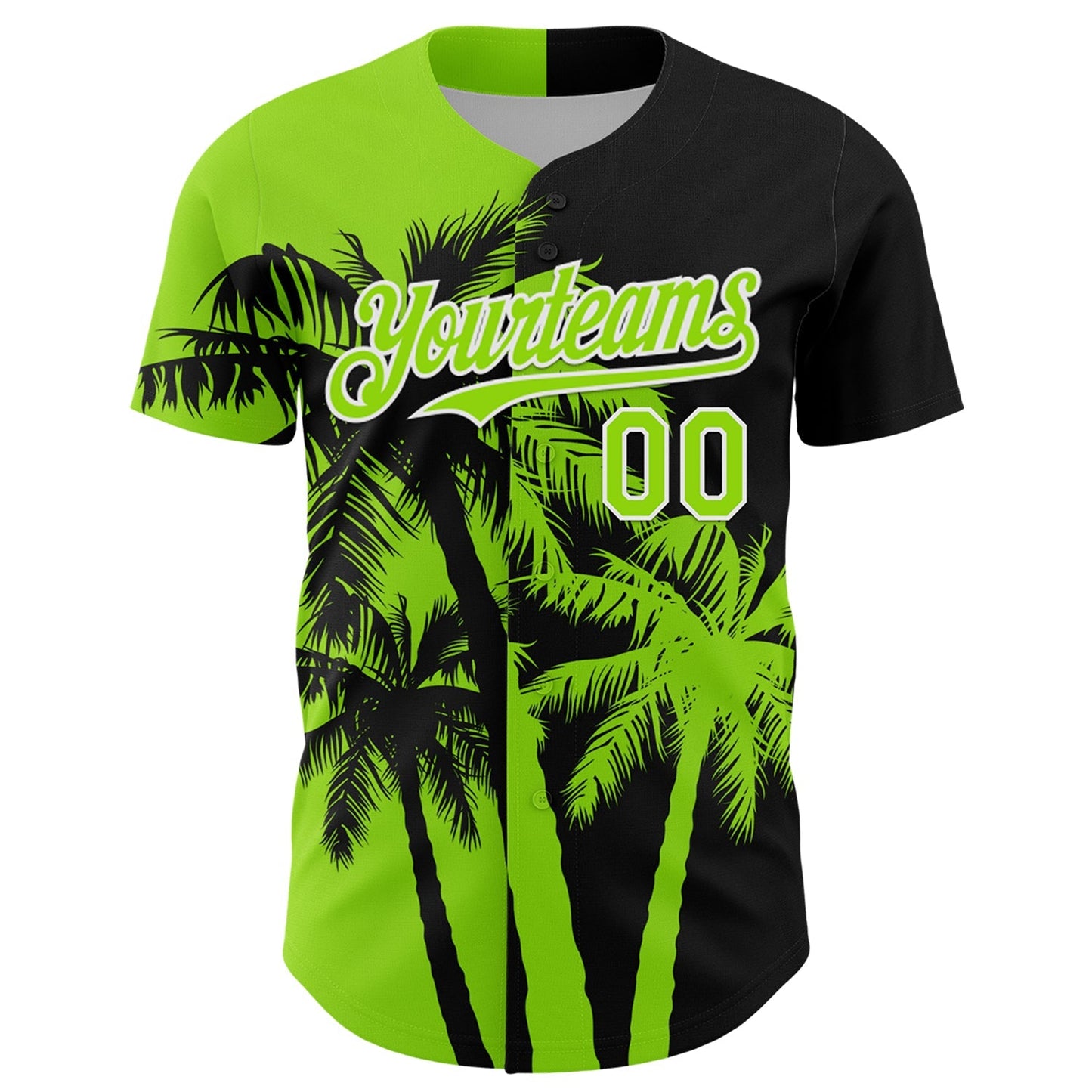 Custom Black Neon Green-White Hawaii Palm Trees Tropical Coconut Authentic Baseball Jersey baseball jersey product view 2