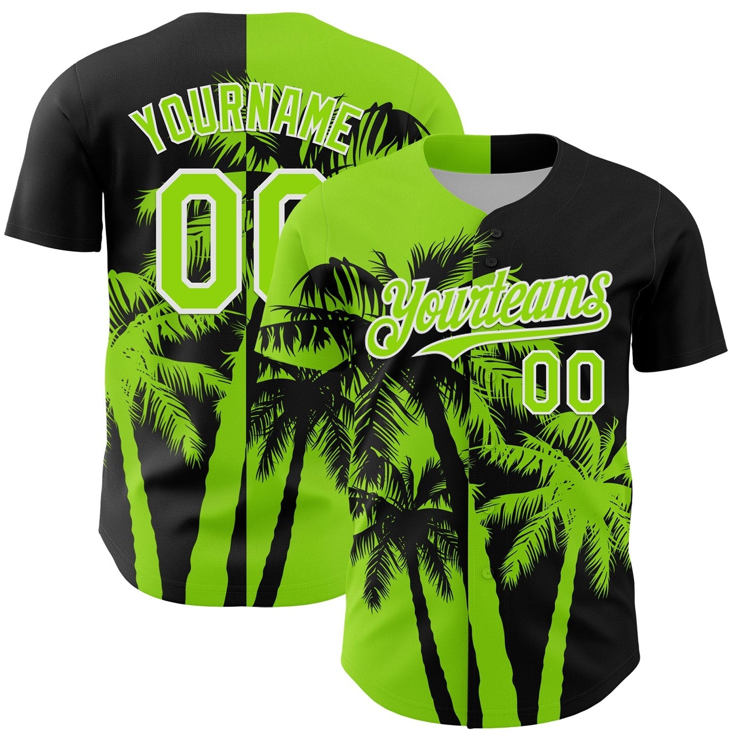 Custom Black Neon Green-White Hawaii Palm Trees Tropical Coconut Authentic Baseball Jersey baseball jersey product view 1