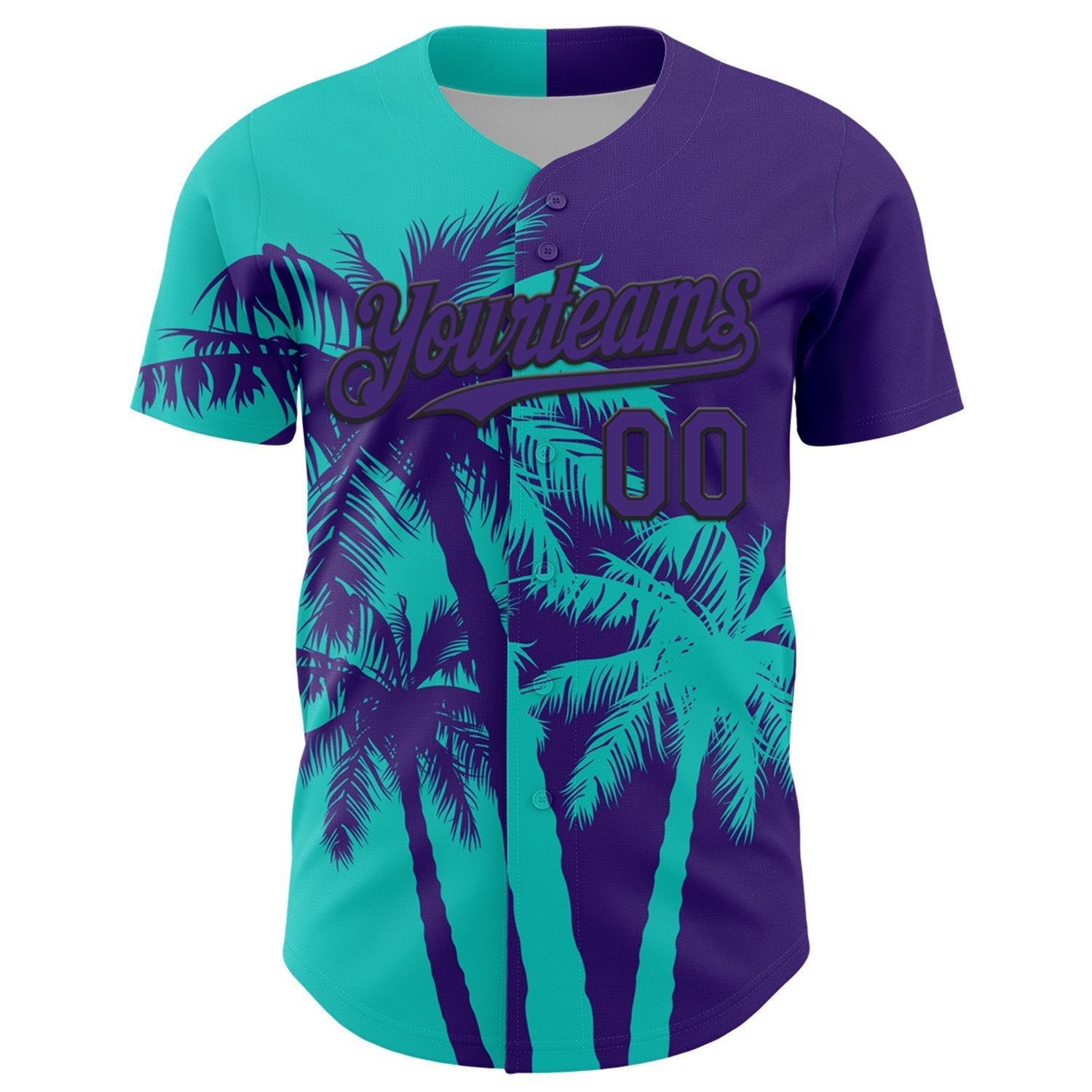 Custom Purple Aqua-Black Hawaii Palm Trees Tropical Coconut Authentic Baseball Jersey baseball jersey product view 2