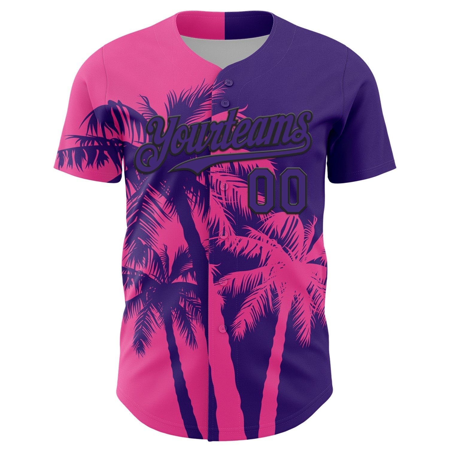 Custom Purple Pink-Black Hawaii Palm Trees Tropical Coconut Authentic Baseball Jersey baseball jersey product view 2