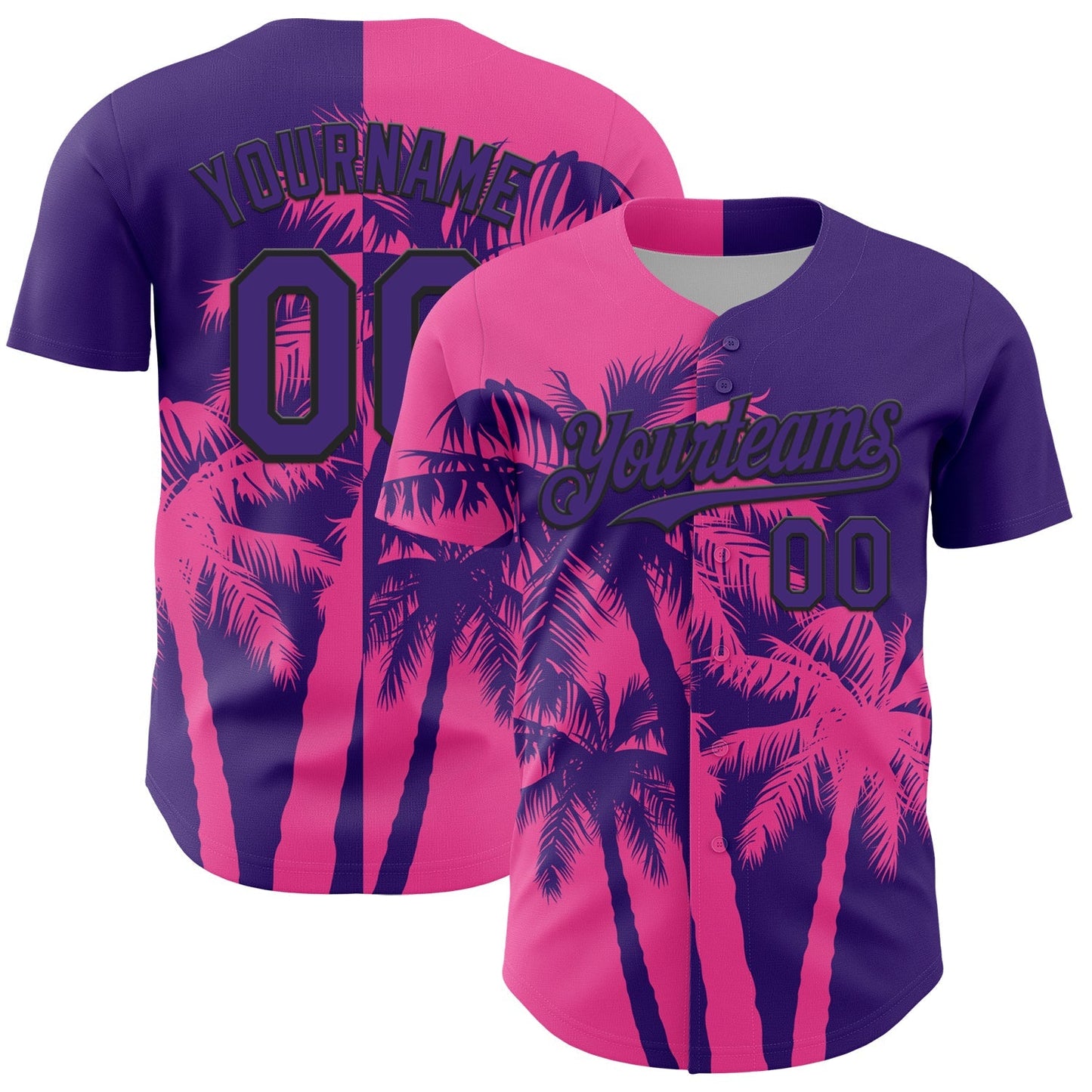 Custom Purple Pink-Black Hawaii Palm Trees Tropical Coconut Authentic Baseball Jersey baseball jersey product view 1