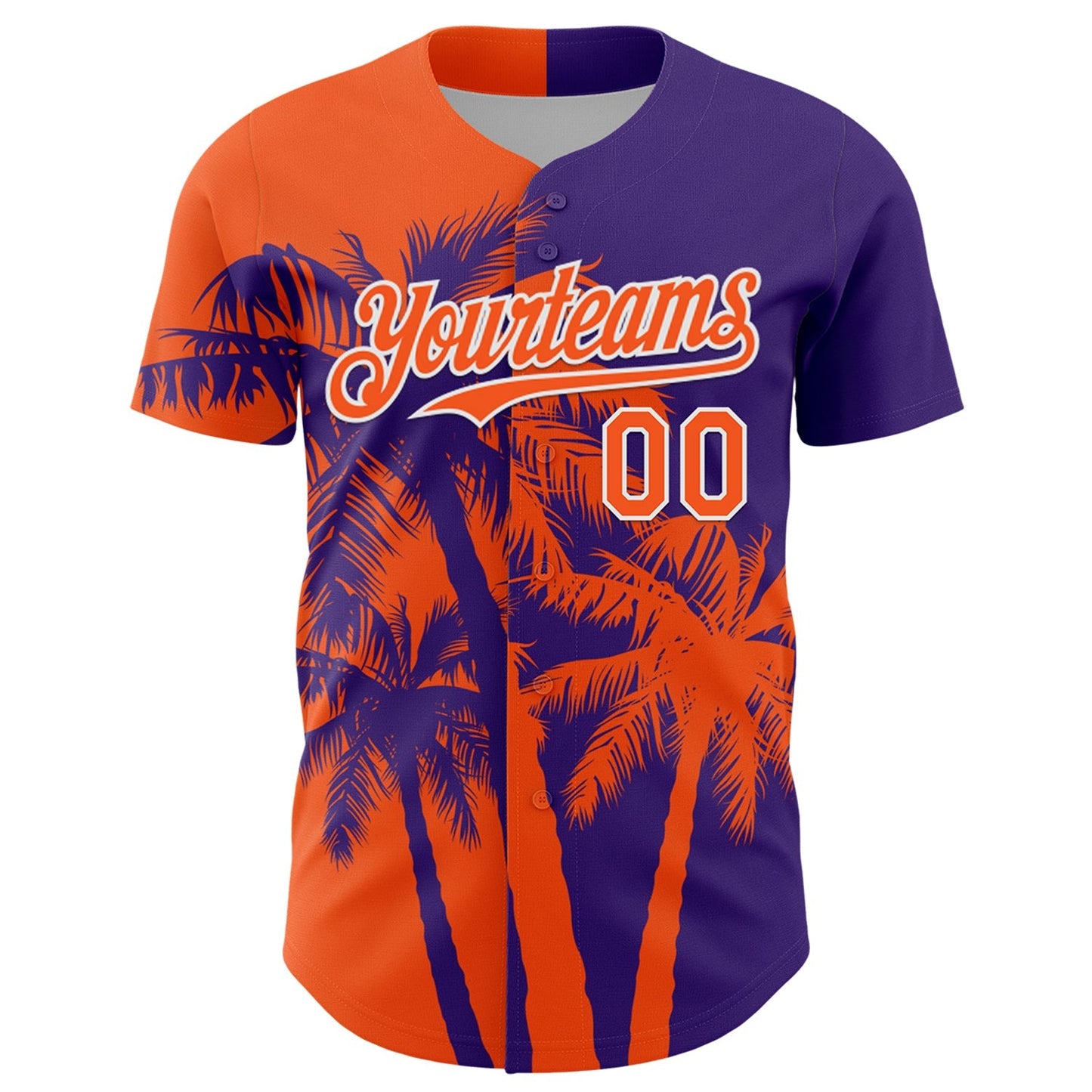 Custom Purple Orange-White Hawaii Palm Trees Tropical Coconut Authentic Baseball Jersey baseball jersey product view 2