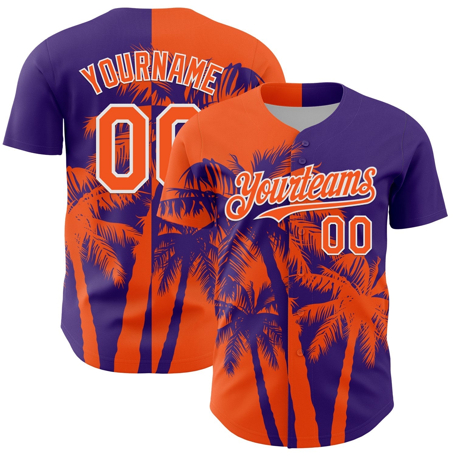 Custom Purple Orange-White Hawaii Palm Trees Tropical Coconut Authentic Baseball Jersey baseball jersey product view 1