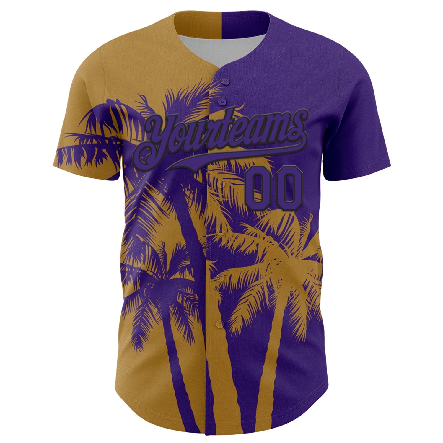 Custom Purple Old Gold-Black Hawaii Palm Trees Tropical Coconut Authentic Baseball Jersey baseball jersey product view 2