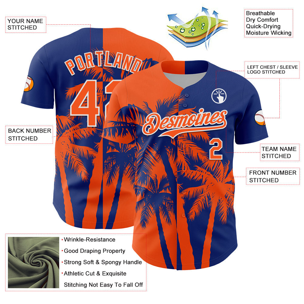 Custom Royal Orange-White Hawaii Palm Trees Tropical Coconut Authentic Baseball Jersey baseball jersey product view 3