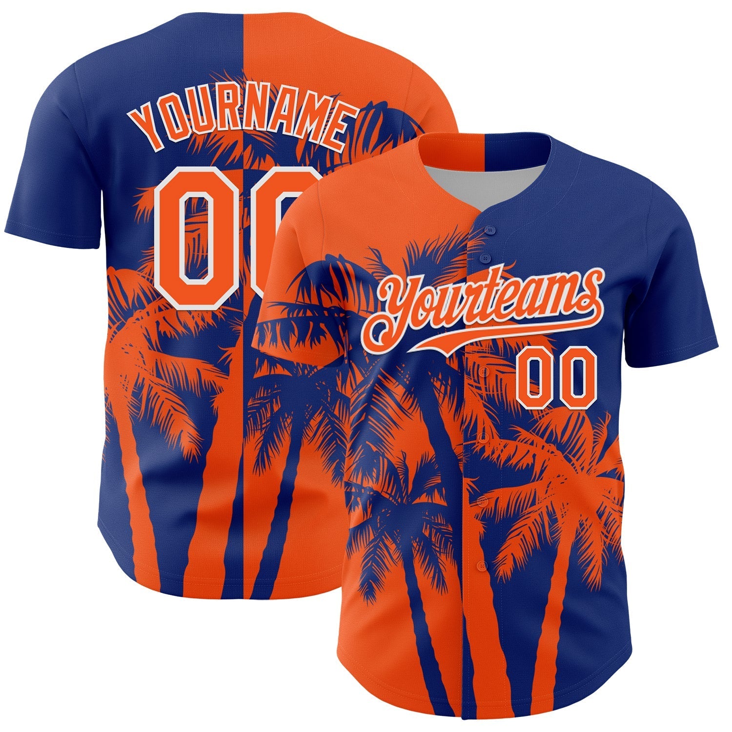Custom Royal Orange-White Hawaii Palm Trees Tropical Coconut Authentic Baseball Jersey baseball jersey product view 1