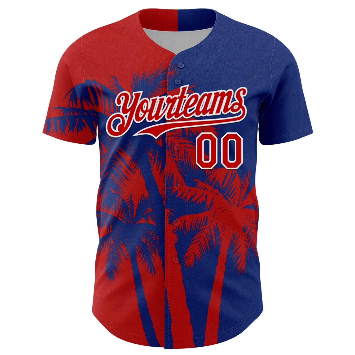 Custom Royal Red-White Hawaii Palm Trees Tropical Coconut Authentic Baseball Jersey baseball jersey product view 2