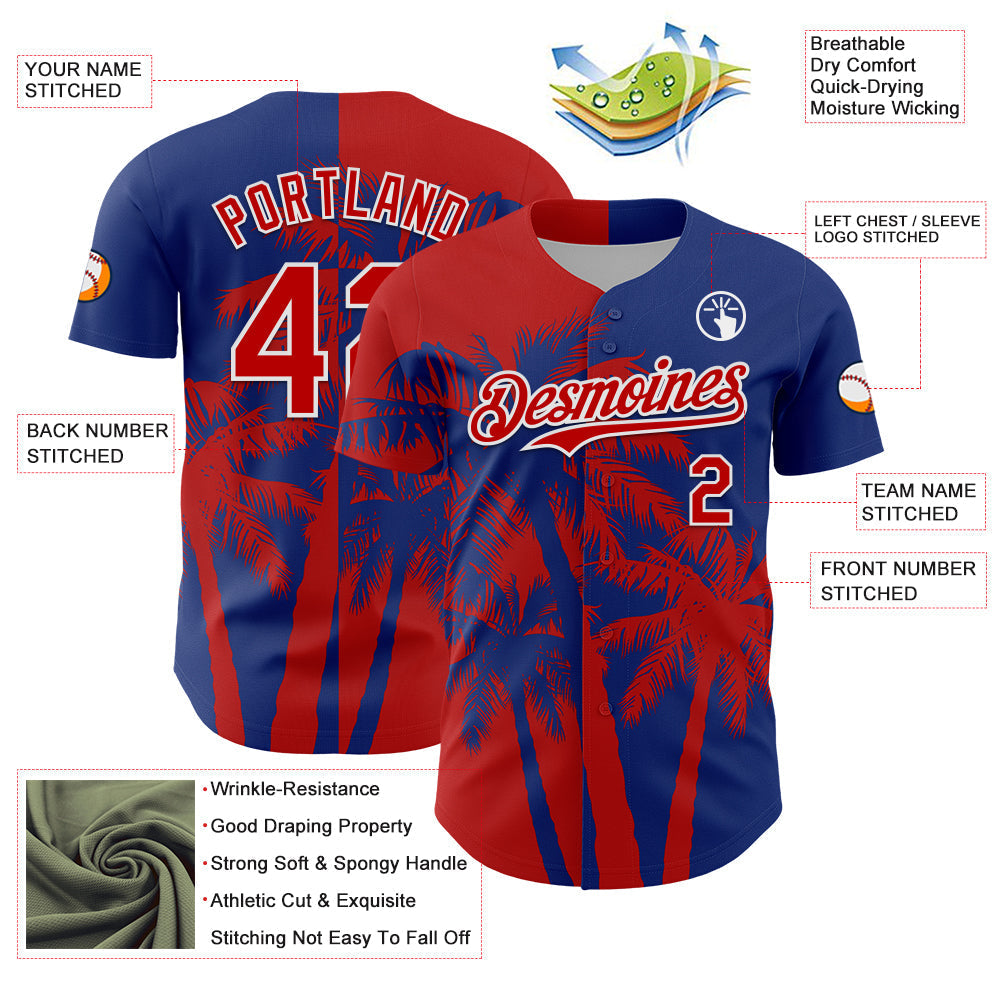 Custom Royal Red-White Hawaii Palm Trees Tropical Coconut Authentic Baseball Jersey baseball jersey product view 3