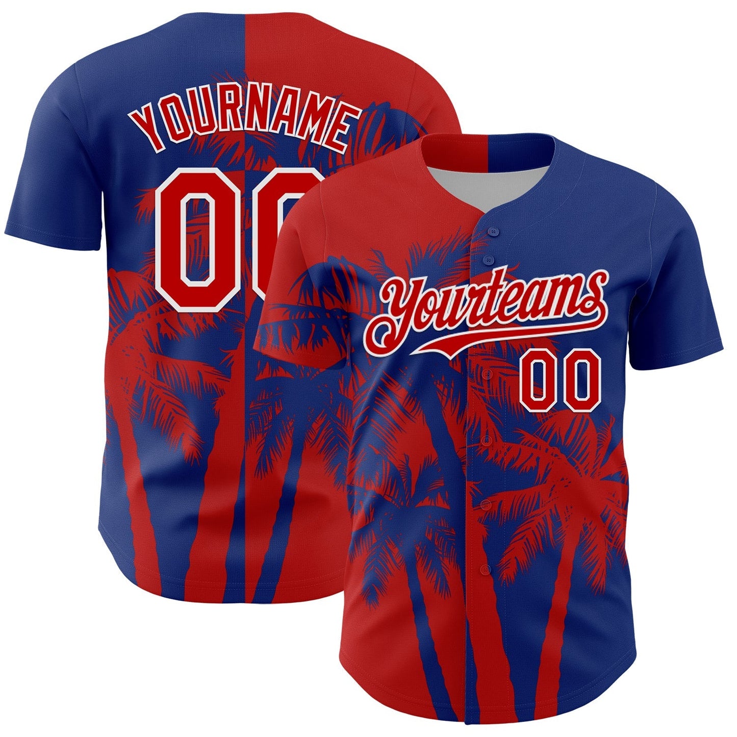 Custom Royal Red-White Hawaii Palm Trees Tropical Coconut Authentic Baseball Jersey baseball jersey product view 1
