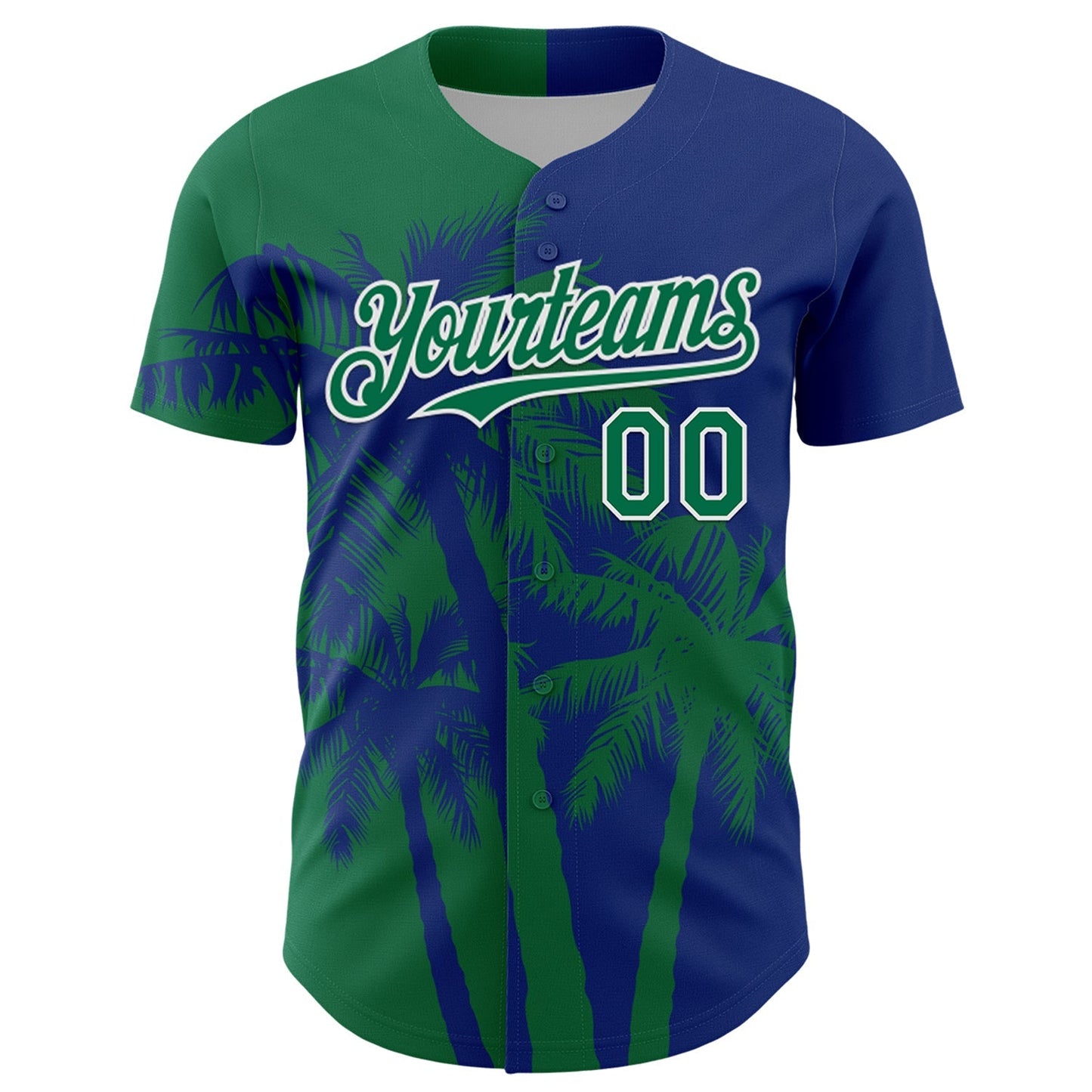 Custom Royal Kelly Green-White Hawaii Palm Trees Tropical Coconut Authentic Baseball Jersey baseball jersey product view 2