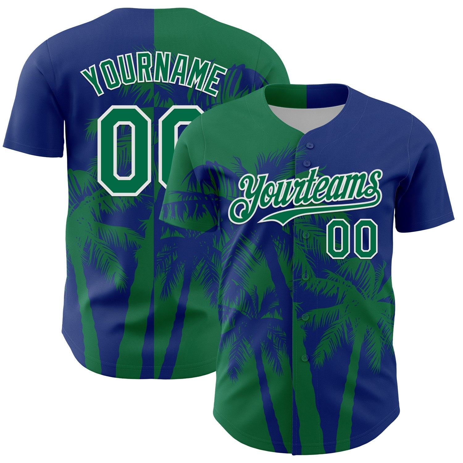 Custom Royal Kelly Green-White Hawaii Palm Trees Tropical Coconut Authentic Baseball Jersey baseball jersey product view 1