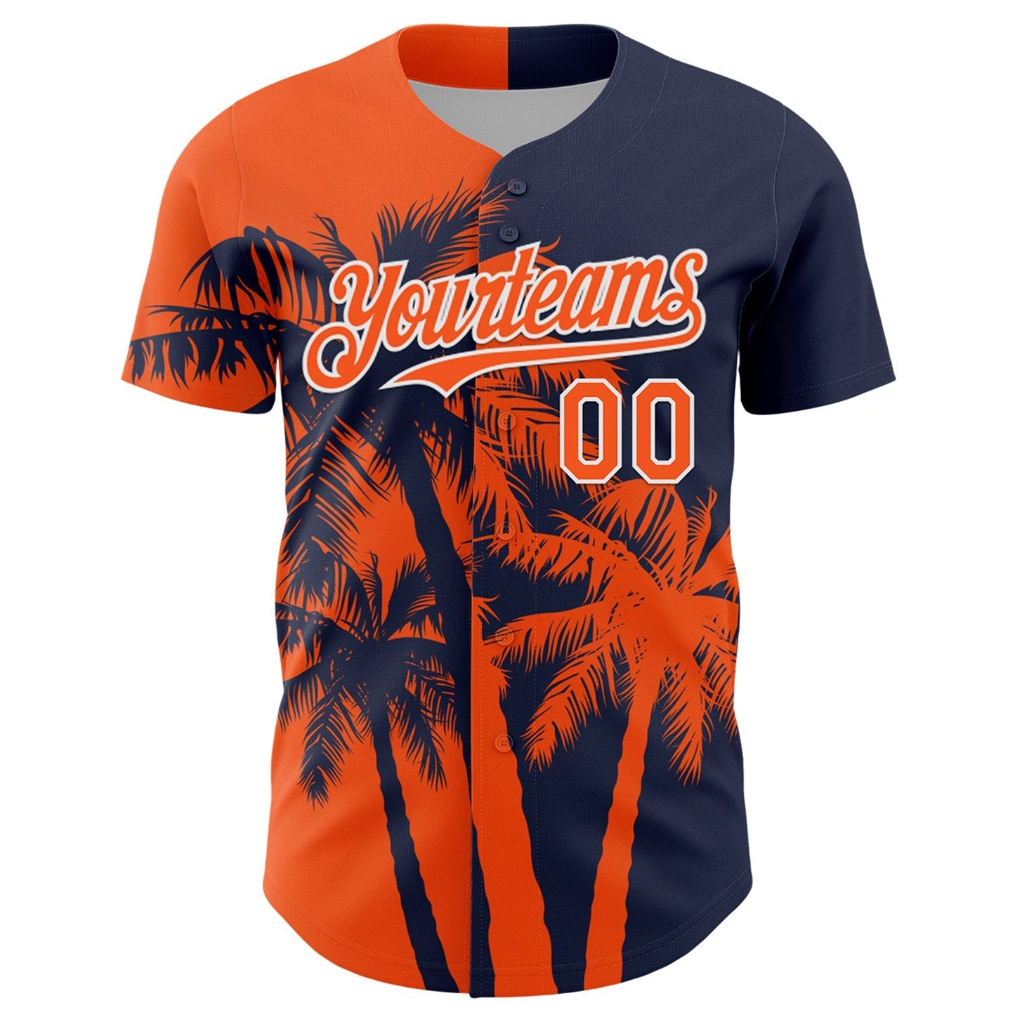 Custom Navy Orange-White Hawaii Palm Trees Tropical Coconut Authentic Baseball Jersey baseball jersey product view 2