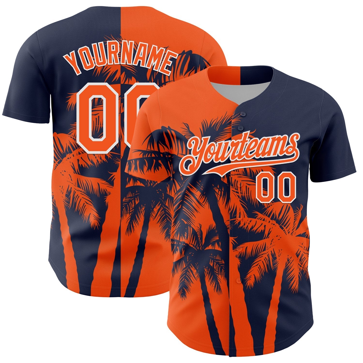 Custom Navy Orange-White Hawaii Palm Trees Tropical Coconut Authentic Baseball Jersey baseball jersey product view 1