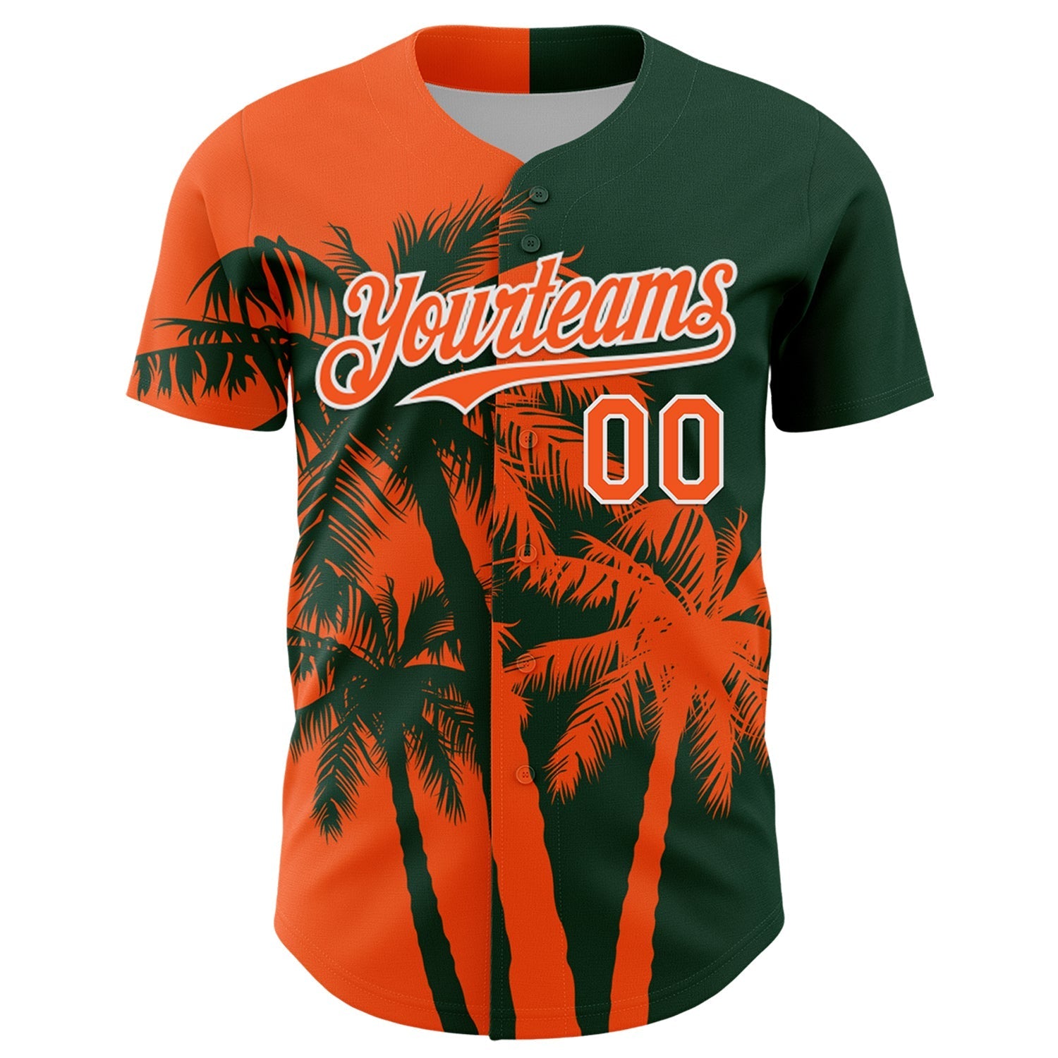 Custom Green Orange-White Hawaii Palm Trees Tropical Coconut Authentic Baseball Jersey baseball jersey product view 2