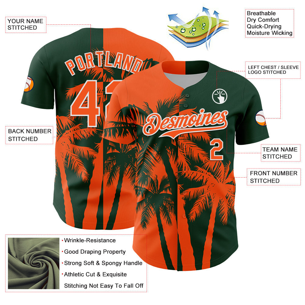 Custom Green Orange-White Hawaii Palm Trees Tropical Coconut Authentic Baseball Jersey baseball jersey product view 3