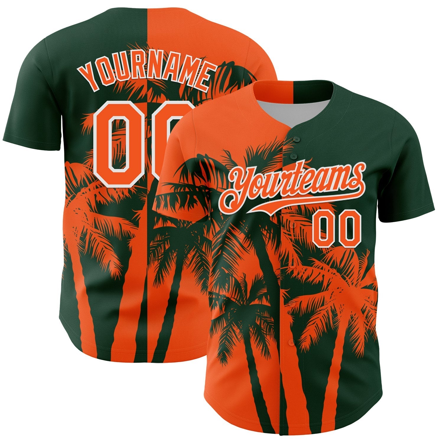 Custom Green Orange-White Hawaii Palm Trees Tropical Coconut Authentic Baseball Jersey baseball jersey product view 1