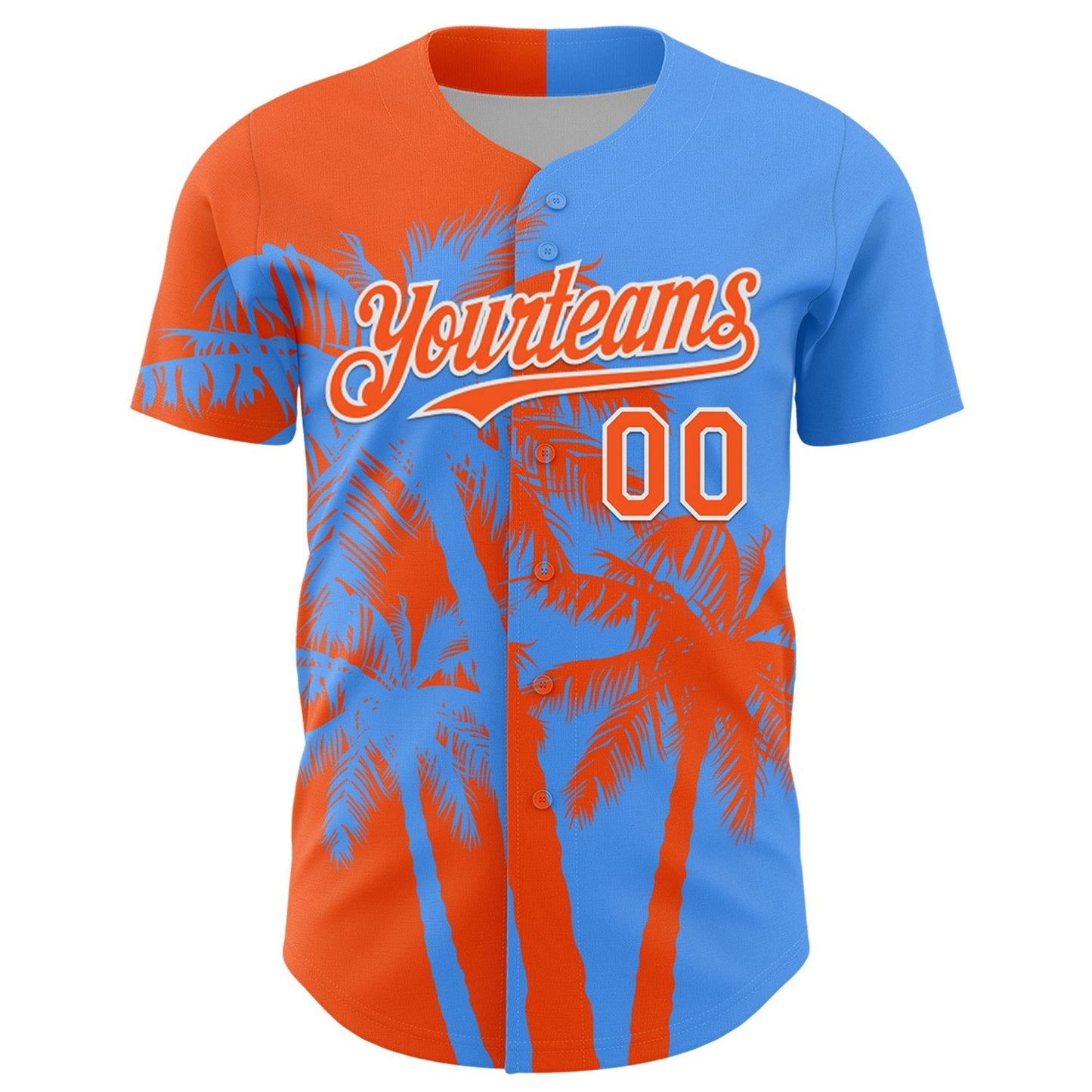 Custom Electric Blue Orange-White Hawaii Palm Trees Tropical Coconut Authentic Baseball Jersey baseball jersey product view 2