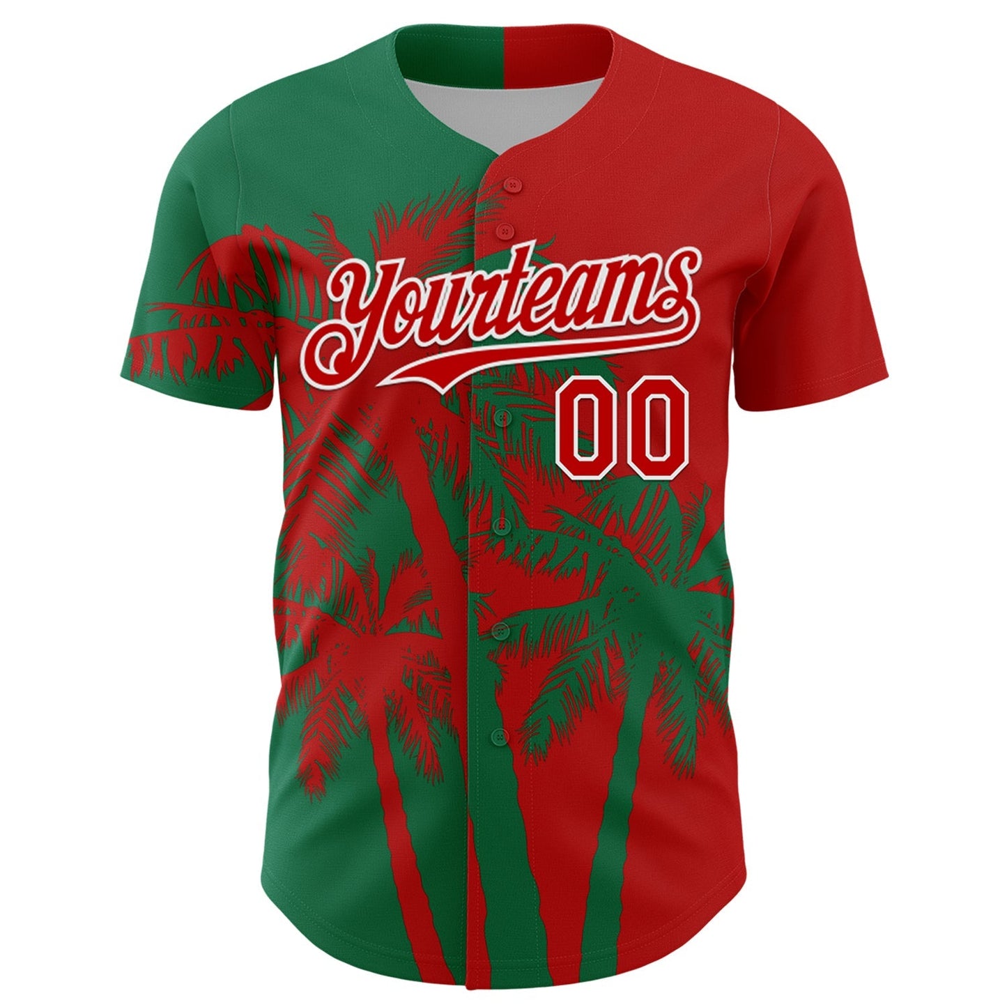 Custom Red Kelly Green-White Hawaii Palm Trees Tropical Coconut Authentic Baseball Jersey baseball jersey product view 2