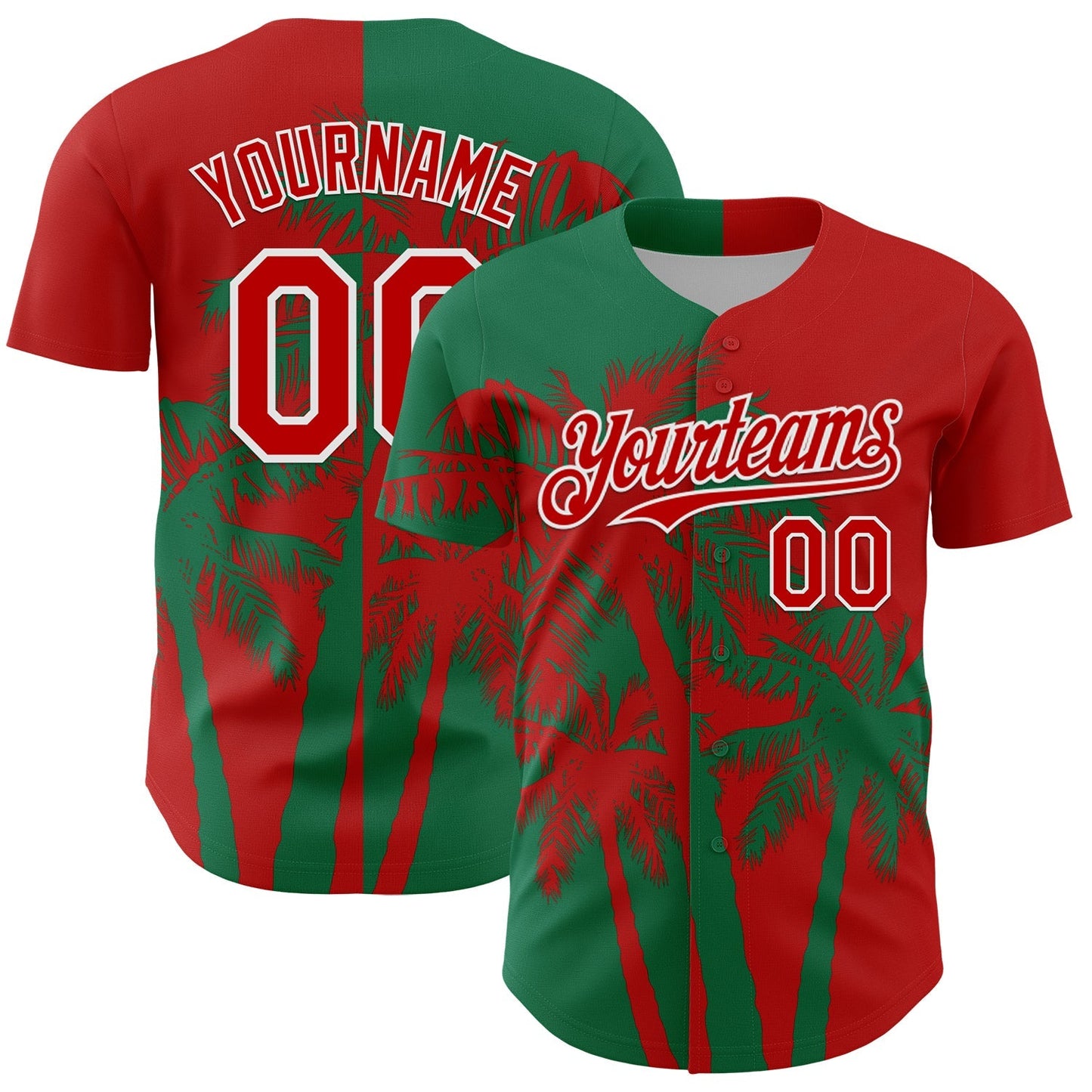 Custom Red Kelly Green-White Hawaii Palm Trees Tropical Coconut Authentic Baseball Jersey baseball jersey product view 1